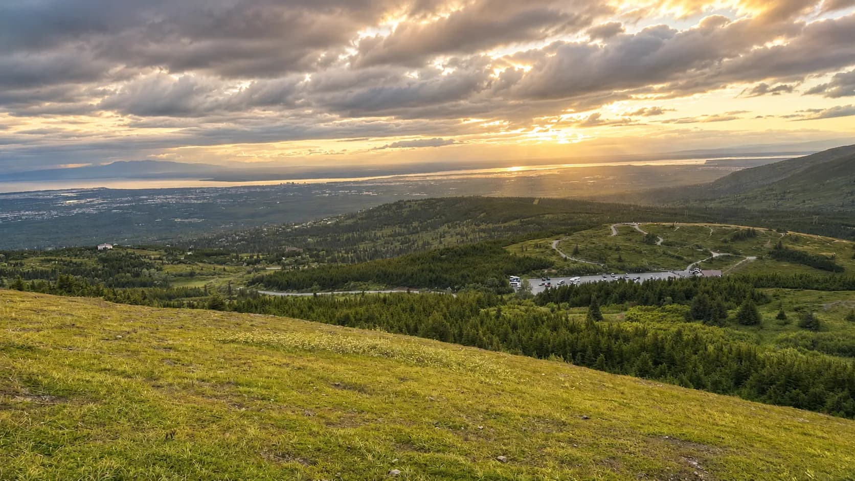 The view over Anchorage and Cook Inlet from Flattop Mountain