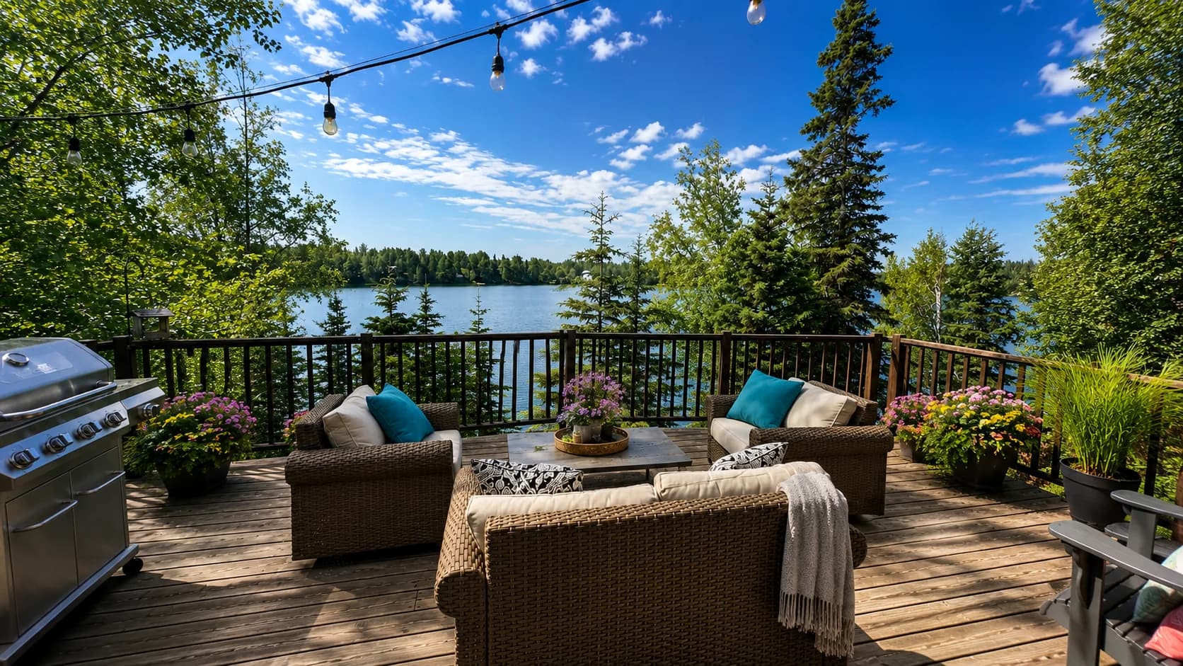 Deck overlooking Blodgett Lake at Cozihaus on Blodgett Lake